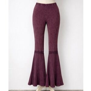 NEW - Chatoyant SZ L Thermal Plum Mineral Wash Waffle Knit Flare Bell Bottoms